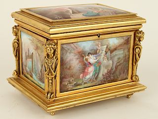 LATE 19TH C. FRENCH GILT BRONZE ENAMELED CASKET