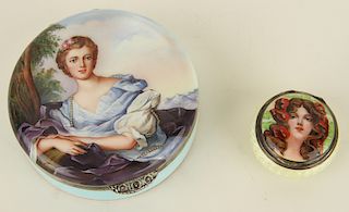 TWO SILVER AND ENAMELED BOXES ENGLISH CONTINENTAL