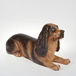 Large antique carved and painted wood spaniel