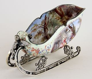 LATE 19TH C. VIENNESE SILVER ENAMELED SLEIGH