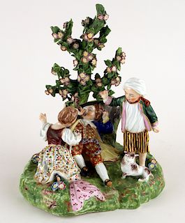 PORCELAIN FIGURAL GROUP CHILDREN PLAYING MARKED