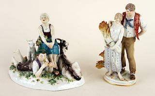 TWO PORCELAIN FIGURAL GROUPS ONE MARKED MEISSEN