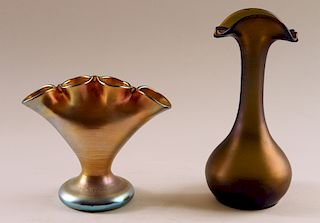 TWO MARKED LOUIS COMFORT TIFFANY ART GLASS VASES