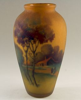 A PAIRPOINT AMBERO ART GLASS VASE MARKED TO BASE