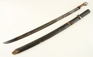 PERSIAN BATTLE SWORD WITH LEATHER SHEATH