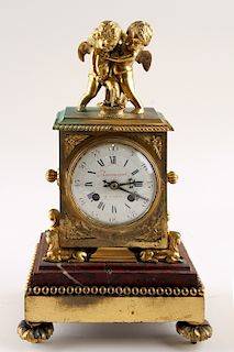 LATE 19TH C FRENCH BARANCOURT BRONZE MANTLE CLOCK