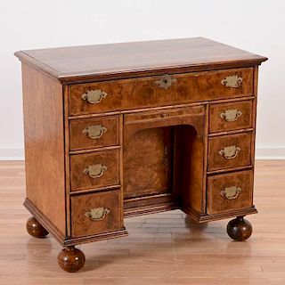 George II inlaid burl walnut kneehole desk