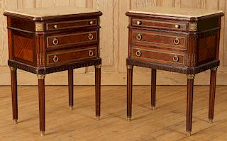 PAIR MAHOGANY MARBLE TOP BRONZE STANDS C.1920