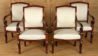 FOUR 19TH CENTURY FRENCH MAHOGANY ARM CHAIRS