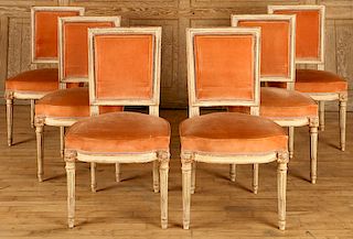 6 FRENCH LOUIS XVI WHITE PAINTED DINING CHAIRS
