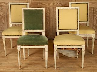 FOUR FRENCH LOUIS XVI PAINTED DINING CHAIRS 1940