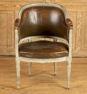 FRENCH LOUIS XVI GREY PAINTED LEATHER CHAIR 1940