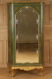 ITALIAN PAINTED GILT ARMOIRE ETCHED GLASS DOOR