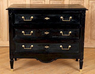 FRENCH LOUIS XVI STYLE BLACK LACQUERED COMMODE