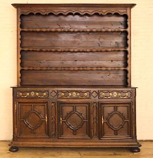 19TH C. FRENCH OAK BUFFET WITH PLATE RACK