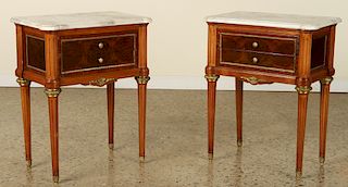 PR FRENCH LOUIS XVI STYLE MARBLE TOP SIDE TABLES