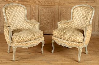 PAIR FRENCH LOUIS XV STYLE PAINTED BERGERES C1900