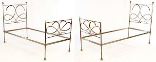 PAIR OF ITALIAN BRONZE AND IRON TWIN BEDS C 1910