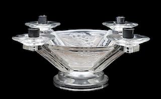A Lalique Frosted Glass Candleholder, Height 6 1/2 x diameter 16 inches, height of bowl 5 inches.