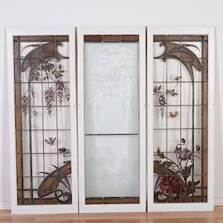 (3) Art Nouveau leaded and stained glass windows