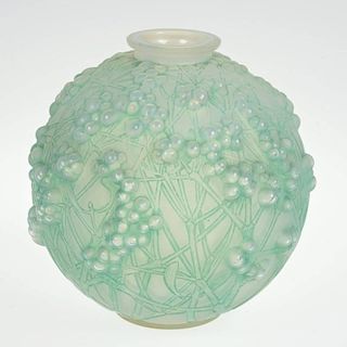 R. Lalique "Druides" green patinated glass vase