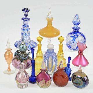 Group (15) Bohemian and studio glass scent bottles