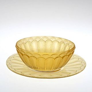 R. Lalique "Jaffa" amber glass bowl and underplate