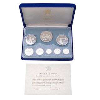 Coleccion de 8 monedas de plata Belize. Certificado de autenticidad. Estuche y caja original.