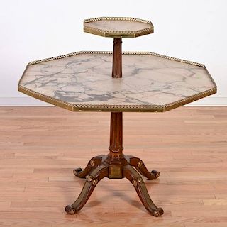 Louis XVI style brass, mahogany tiered tripod table