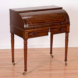 Charles X brass inlaid mahogany cylinder desk