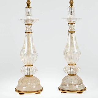 Nice pair bronze mounted rock crystal lamps