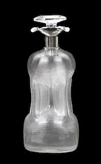 A Victorian Silver Mounted Pinched Glass Decanter, Height 9 inches.