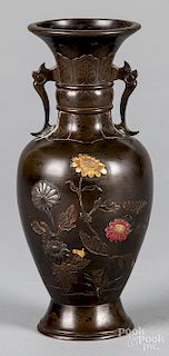 Japanese Meiji period mixed metals bronze vase