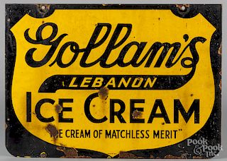 Enamel trade sign for Gollam's Ice Cream