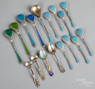 Enamel and champlevé silver spoons.