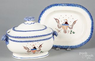 Pearlware blue feather edge tureen and undertray
