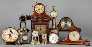 Eleven assorted mantel and wall clocks.