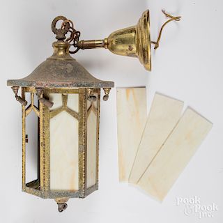 Brass and slag glass lantern