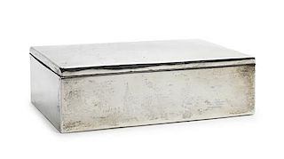 A Mexican Silver Cigarette Box, Height 1 5/8 x width 3 5/8 x length 4 3/8 inches