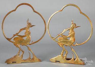 Pair of large brass art deco bookends