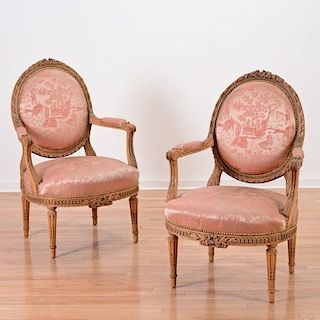 Nice pair Louis XVI style fruitwood armchairs