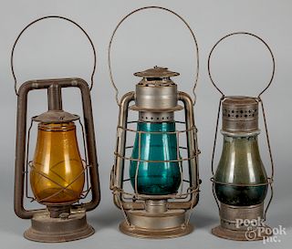 Two Dietz colored glass lanterns, etc.