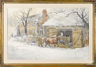 Joseph Conover Claghorn, watercolor winter scene