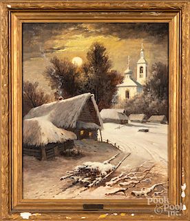 Russian oil on canvas winter landscape