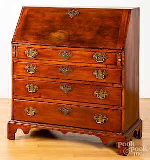 New England Chippendale stained slant front desk