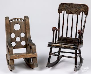 Two miniature rocking chairs