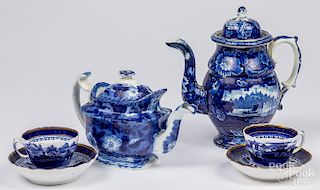 Blue Staffordshire coffee pot and teapot, etc.