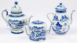 Three Chinese export porcelain Canton teapots