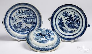 Two Chinese export porcelain warming dishes, etc.
