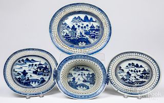 Four Chinese export porcelain Canton baskets, etc.